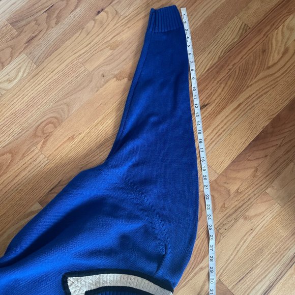 Claiborne 1990s Cricket Style Cotton Sweater Blue Cream Black Trim Size Mens Med - Picture 9 of 9